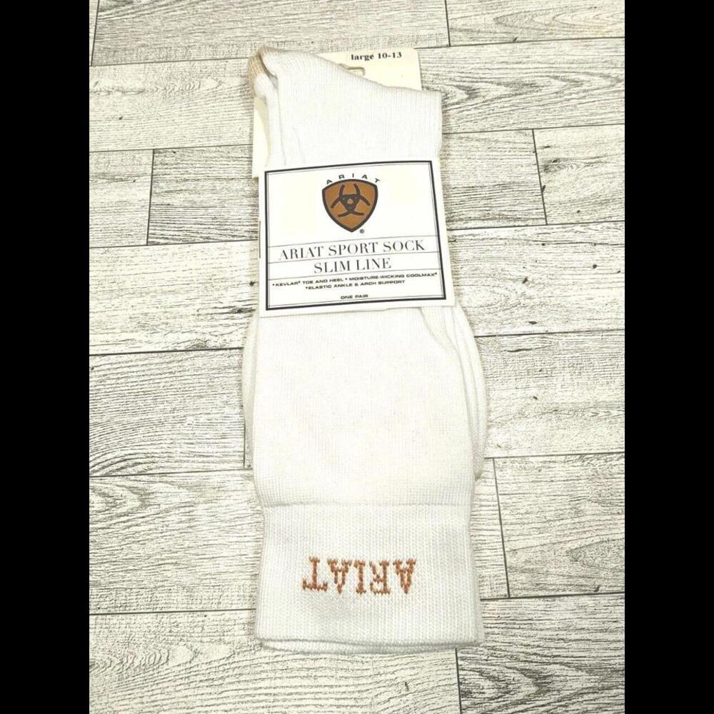 Ariat Sport Sock Slim Line Men's Size Large 10-13 White Made In USA